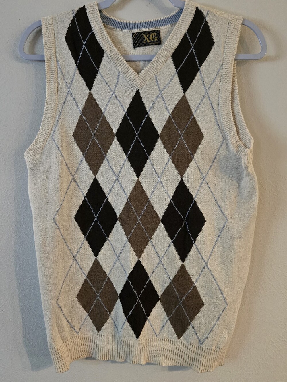 Boy's Cream Argyle V-Neck Sweater Vest